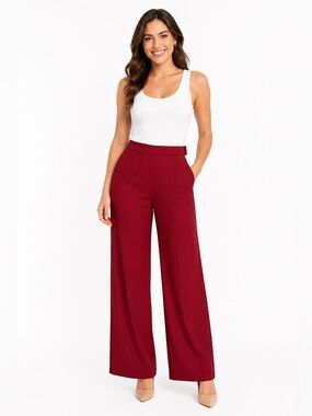 H&M Burgundy Wide-Leg High-Rise Pants